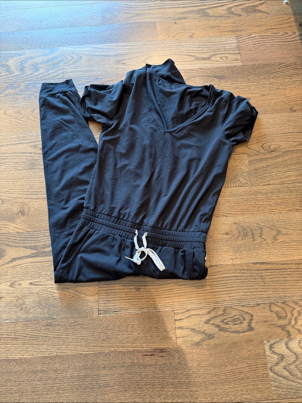 Vuori Black V-Neck Track Jumpsuit with Drawstring Waist